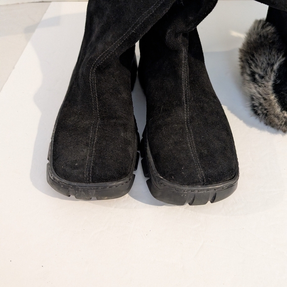 Women's Black Suede Boots With Faux Fur Trim EU Size 38 - Picture 4 of 11